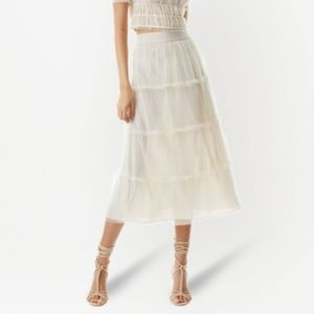 Alice + Olivia Cream A-Line Midi Skirt